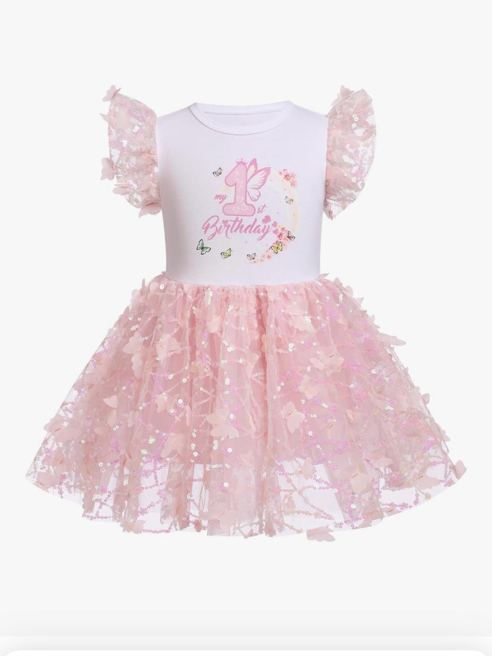 Pink and White 1st Birthday Tulle Dress for Girls